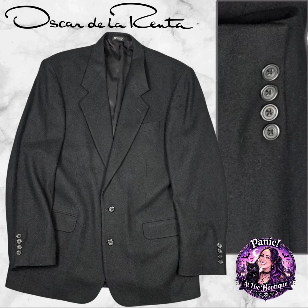 Oscar de la Renta Blazer Mens 42L Wool Cashmere Black Tailored Sport Coat Luxury